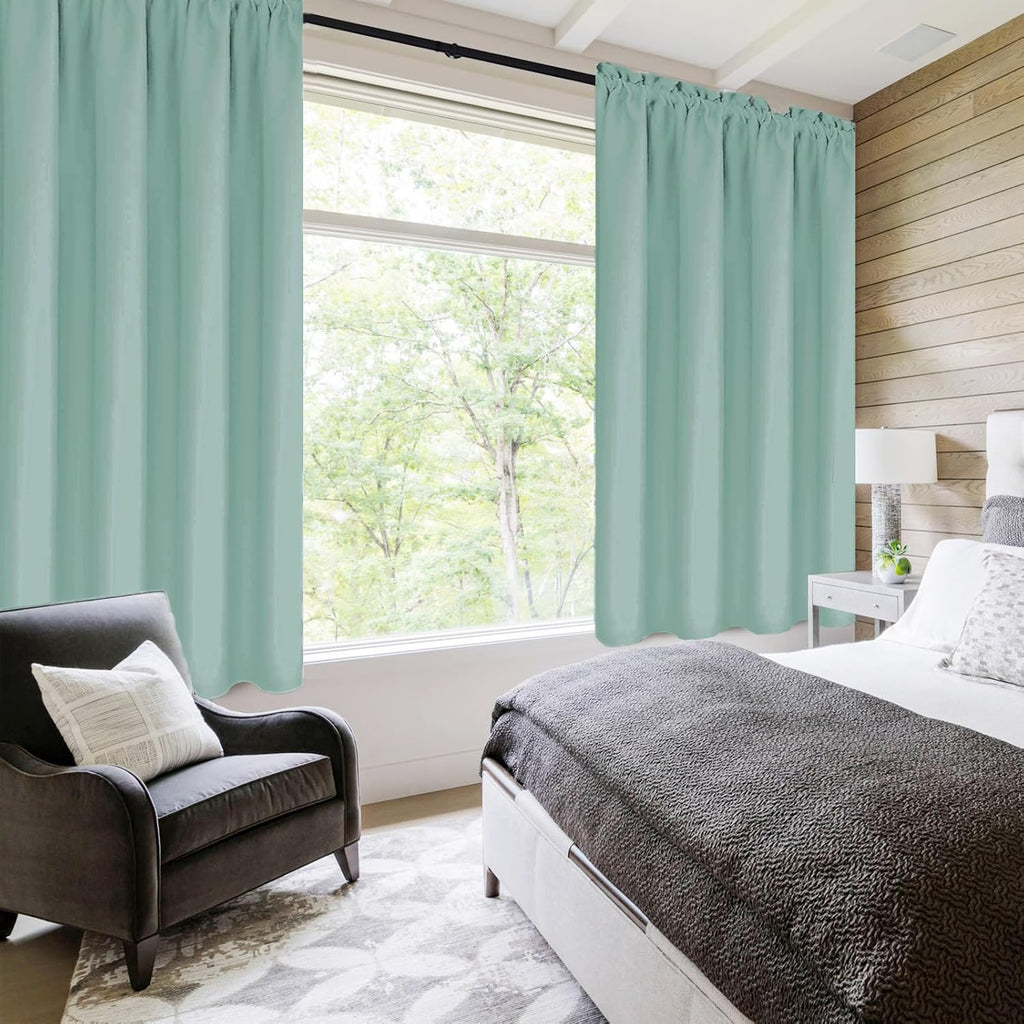 DWCN Blackout Curtains for Living Room Thermal Insulated, Energy Saving & Noise Reducing Bedroom Curtains, Sage Green, W 38x L 45 Inch, Set of 2 Rod Pocket Curtain Panels