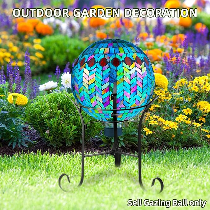 VOREEN Mosaic Glass Gazing Ball Outdoor Gazing Globe, Handmade Reflective Ball Yard Decoration for Homes, Patio, Lawn and Gardens, Gift for Mom Wife Friend, 10-Inch, Blue