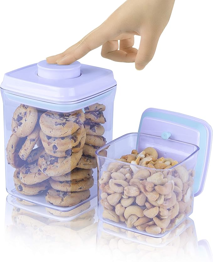 BopTop (2pc Set) Airtight Food Storage Container – Mechanical Silicone Seal Canister - BPA-Free Stackable - 1.5Qt/.5Qt
