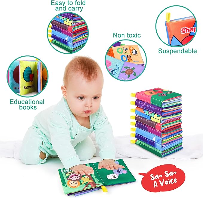 Baby Bath Books, Nontoxic Fabric Soft Baby Cloth Books, Early Education Toys, Waterproof Baby Books for Toddler, Infants Perfect Shower Toy, Kids Bath Toys Birthday Gift (Pack of 8)
