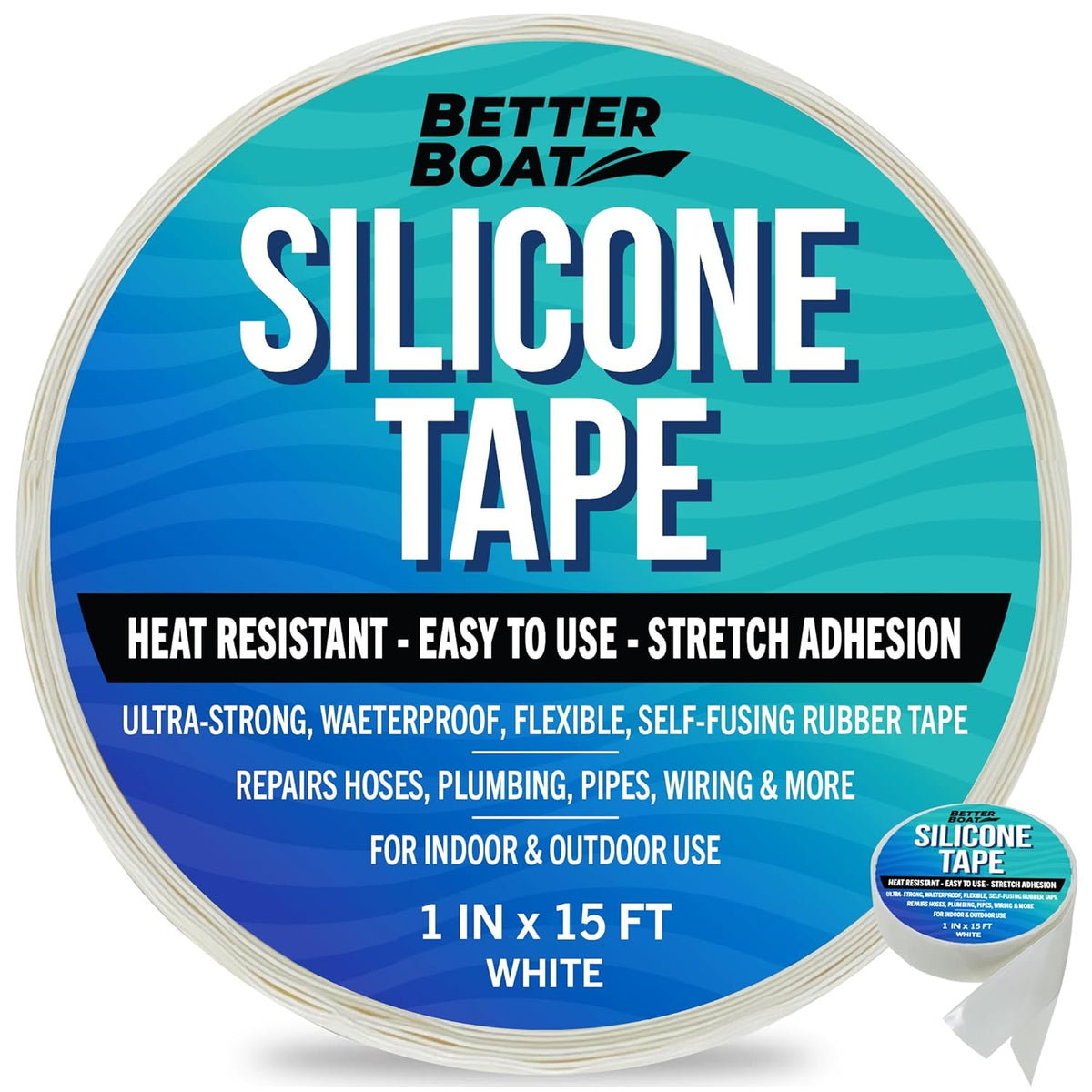 White Heavy Duty Silicone Tape, Self-Fusing Rubber Hose and Plumbing Water Pipe Repair Seal, Coax Electrical or Waterproof Tape for Leaks, 15ft