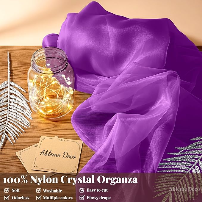Sheer Fabric 60" x 1 Yards (3 ft) Organza Fabric by The Yard for DIY Wedding Decorations Craft Projects Party Backdrops Bows (Purple)