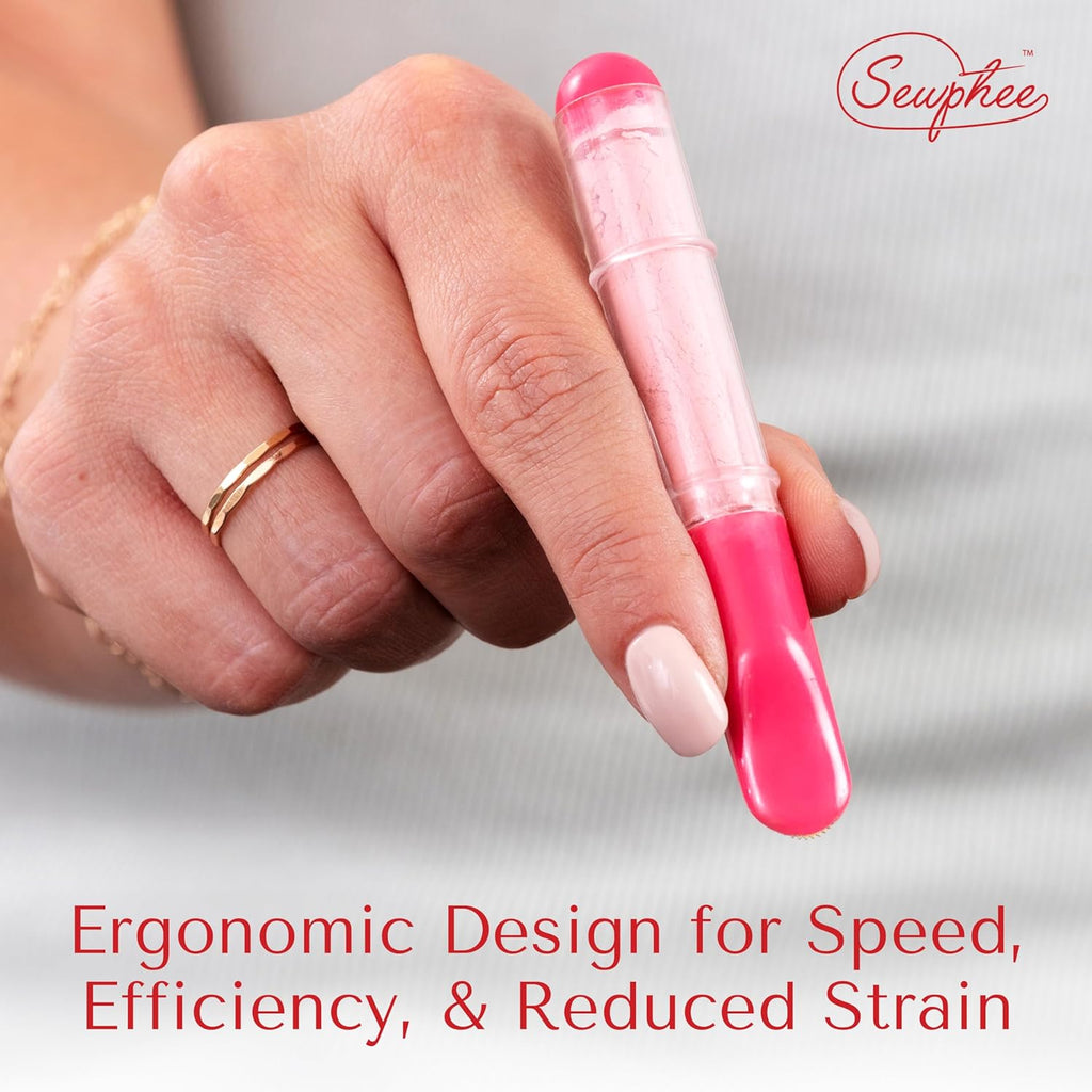 Fabric Markers for Sewing – Ergonomic Tailors Chalk Pen with Improved Dosing Wheel for Sharp Lines - Washable Sewing Chalk Marking Pens that are Compatible with Most Fabrics - White and Pink 2 Pack