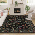 Rugcomf Living Room Rug 5x7 Rug Machine Washable Boho Area Rug Non Slip Floral Animal Vintage Low Pile Large Rugs for Living Room, Bedroom, Farmhouse, Dining Room, Kids Playroom (Black)