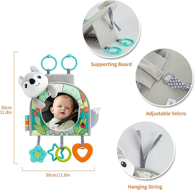 Car Seat Toy, Car Mirror for Baby, Baby Mirror for Car, Baby Car Mirror for Baby Rear Facing, Travel Baby Activity Center with Hanging Engaging Toys for infants Babies 0-6-12-18 Months Boy Girl