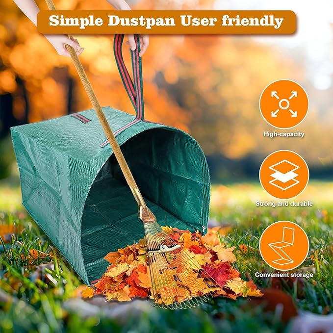 Leaf Collector Bags, Collapsible Yard Waste Bag 4-Pack – 40-Gallon Reusable Garden Bags for Leaves, Grass Clippings, Parties, Laundry & Camping (Dustpan-Type Design)