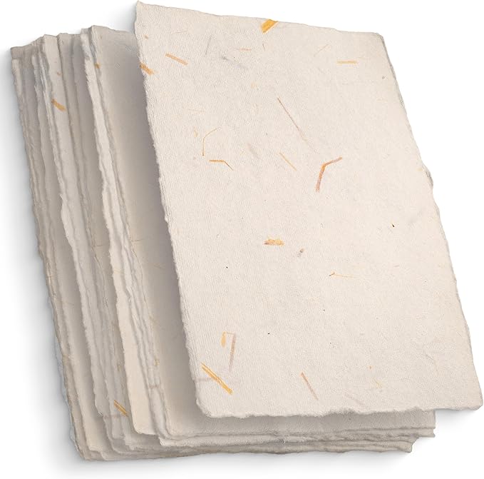 Wanderings A4 Handmade Paper with Deckled Edge and Embedded Straw - 8.3" x 11.7", 150 GSM, 50 Sheets Textured Paper - Perfect for Light Watercolor, Drawing, Writing, Printing & Mixed Media