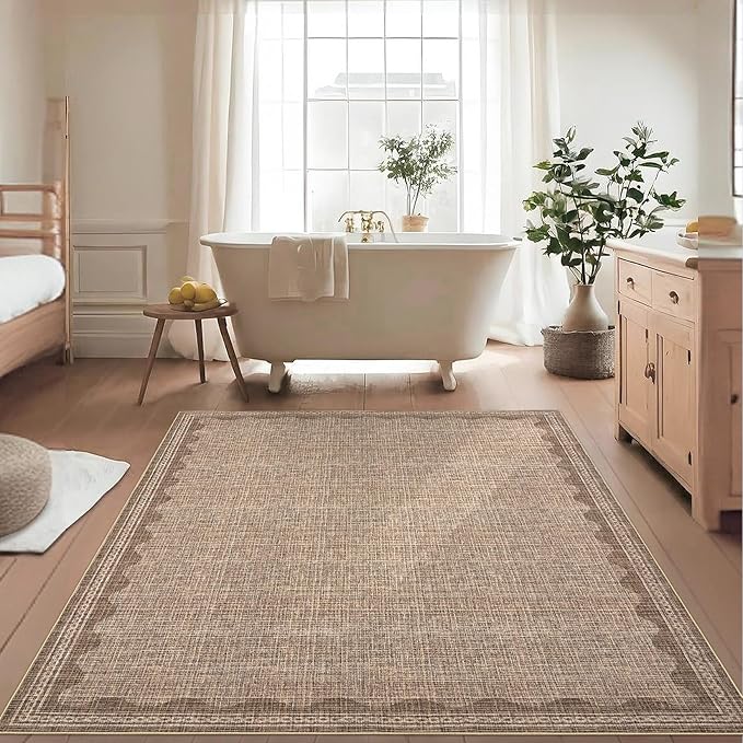 Scalloped Washable Rug 5x7 Area Rugs for Living Room, Solid Coffee Rug for Bedroom Girls, Non Slip Scalloped Throw Mat with Rubber Back, Soft Dorm Nursery Low Pile Carpet for Dining Room