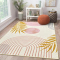 RoomTalks Cute Pink Nuresry Rug Washable, Boho Modern Contemporary Aesthetic 4x6 Area Rugs for Bedroom Dining Living Room Dorm, Abstract Art Tropical Leaves Thin Indoor Entryway Rug Carpet