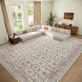 Washable 10x14 Area Rugs for Living Room, Boho Non-Slip Silicone Backing Rugs for Bedroom Dining Room Office, 0.3" Neutral Oriental Throw Carpet with 0.16" Cushioning Pad, Cream/Multi