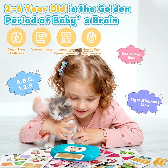 Toddlers Bilingual Spanish & English Talking Flash Cards with 288 Sight Words, Speech Therapy Toys for 3 4 5 6 Years Old Boys and Girls, Learning Educational Kids Gifts (Blue)