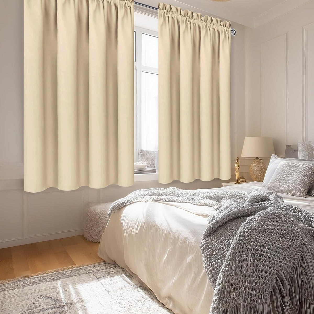 DWCN Beige Blackout Curtains for Bedroom – Rod Pocket Thermal Insulated Energy Saving Drapes for Living Room and Bedroom, W 42 x L 54 Inch, 2 Panels