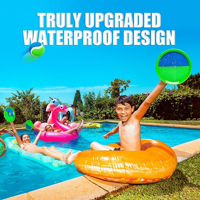 EVERICH Upgraded Toss and Catch Ball Game Set - Indoor and Outdoor Games for Kids 3-12, Beach Sand Pool Water Toy Includes 4 Paddles 4 Sticky Balls, Great Birthday Easter Gifts for Boys Girls