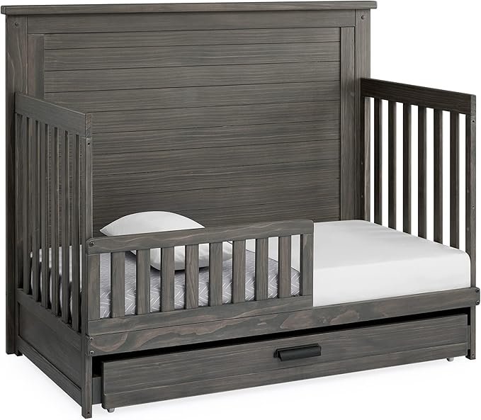Delta Children Simmons Kids Caden 6-in-1 Convertible Crib with Trundle Drawer, Greenguard Gold Certified, Rustic Grey