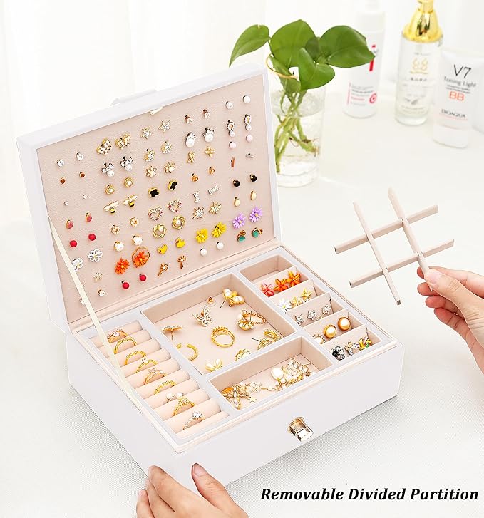 Girls Jewelry Box for Earrings Jewelry Organizer Box Teen Girls Earrings Organizer Jewelry Box Earring Holder Organizer Stud Earring Box for Girls Womens Jewelry Case Organizer White