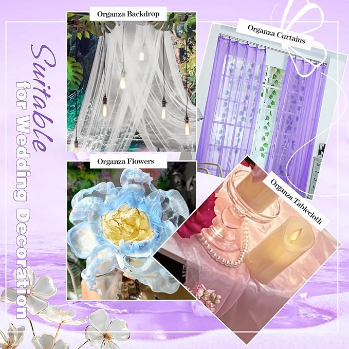 VACVELT Sheer Organza Fabric by The Yard, 60 Inch Wide Light Purple Organza Fabric Bolt Bridal Sheer Tulle Fabric, Silk Organza Fabric Roll for Wedding Party Decorations Backdrop Curtain (10 Yards)
