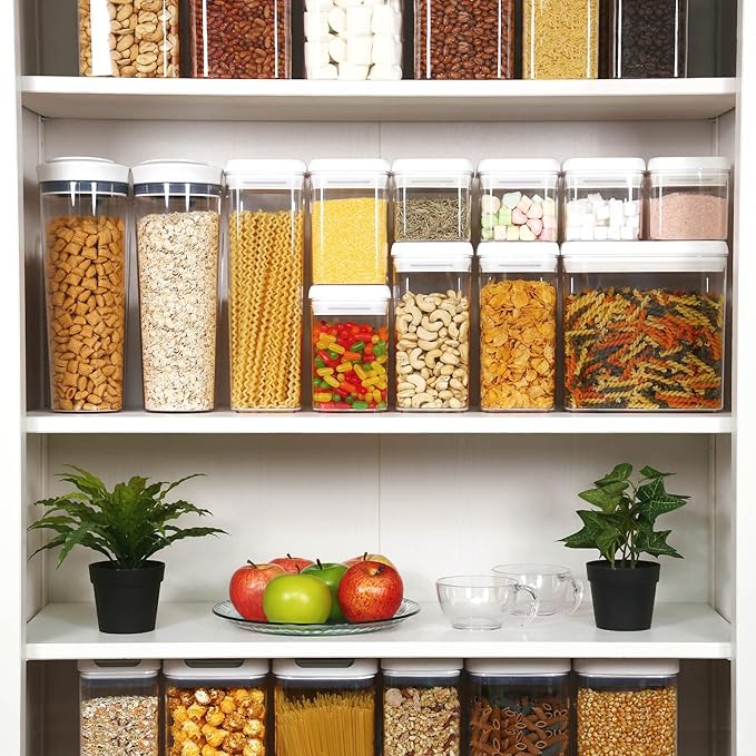 Felli Flip Tite Storage Container with 4 Inch Lid SQUARE & RECTANGLE, Air Tight Ring Seal Top Clear Acrylic Canister Jar, Spice Pasta Cereal Snack Pantry Organizer, Gift Set for Women (10pk, Variety)