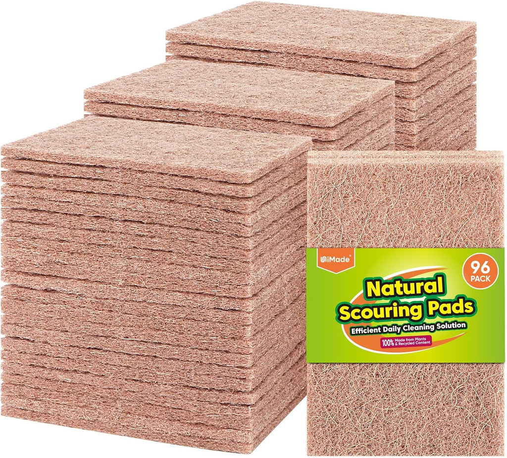 Natural Sisal Non-Scratch Scouring Pads, 96Pcs Plant Based Household Scour Pads for Kitchen, Garage and Outdoors, Cellulose Multipurpose Scrubbies for Cleaning