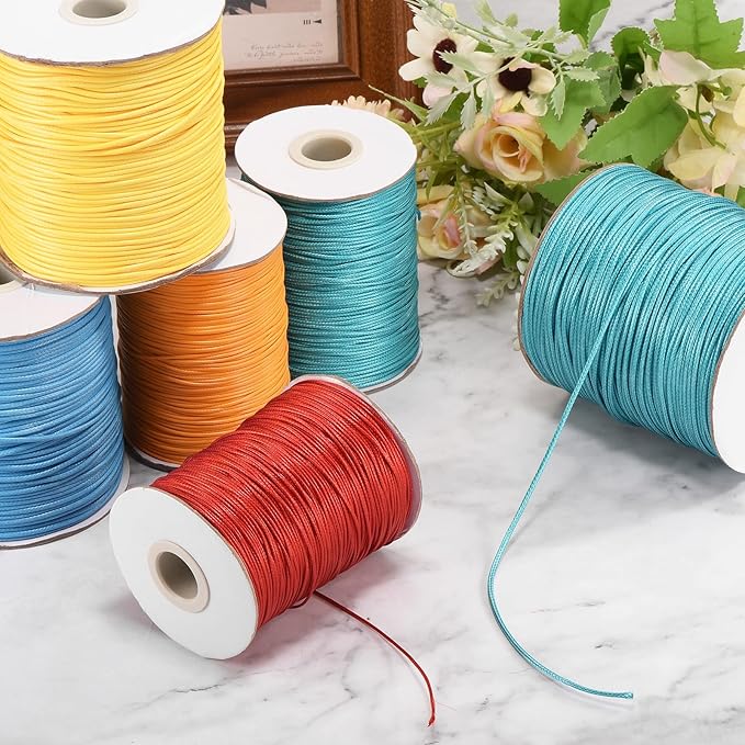 MECCANIXITY Waxed Cord 1.5mm Waxed Polyester Cord 175 Yard Wax String for Bracelet Making,Necklaces, Beading,Jewelry Making and DIY Crafts(Orange)