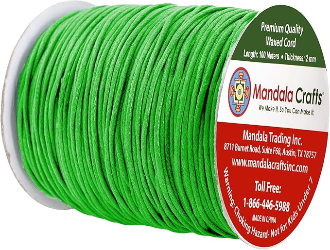 Mandala Crafts 2mm 109 Yards Green Cotton Waxed Cord for Jewelry Making Bracelet Cord Waxed String - Beading String Thread Jewelry Cords for Necklaces String
