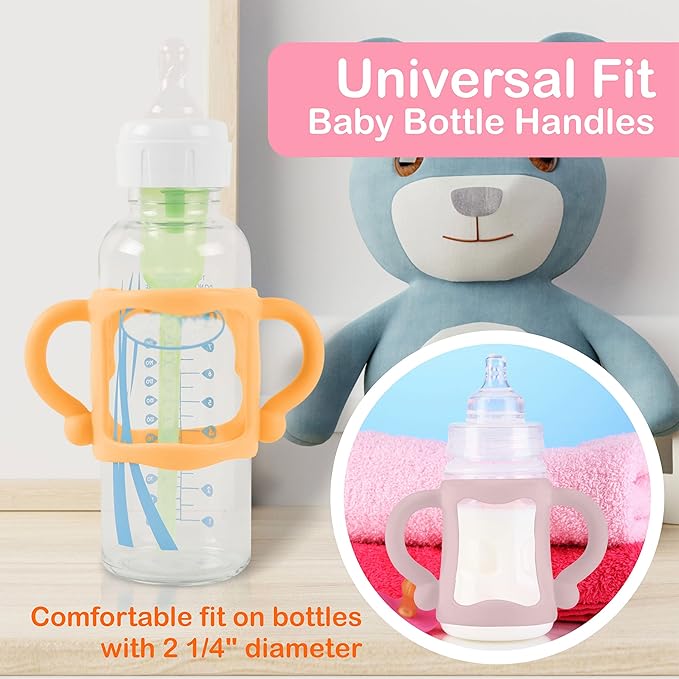 (3-Pack) Bottle Handles for Dr Brown Baby Bottles with Easy Grip Handles to Hold Their Own Bottle - BPA-Free Soft Silicone (White Pink Orange)