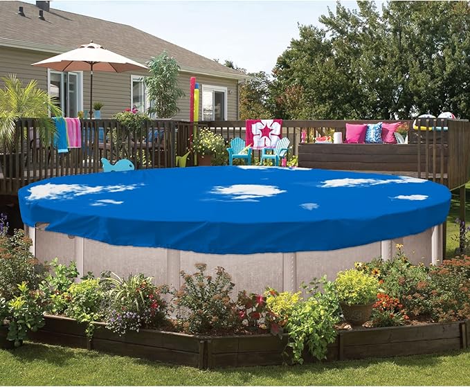 ECOOPTS 7 ft Waterproof Round Polyester Pool Cover for Above Ground Pools, Swimming Pool Cover Protector Winter Safety Cover (Blue Sky)