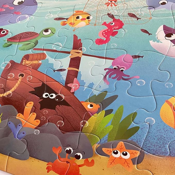 Jumbo Floor Puzzle for Kids, Large Jigsaw Puzzles 35 Piece for Kids Ages 3-5,Preschool Learning & Education Toys, Gifts for 4-8 Year Old Boys and Girls (Marine Animals 2)