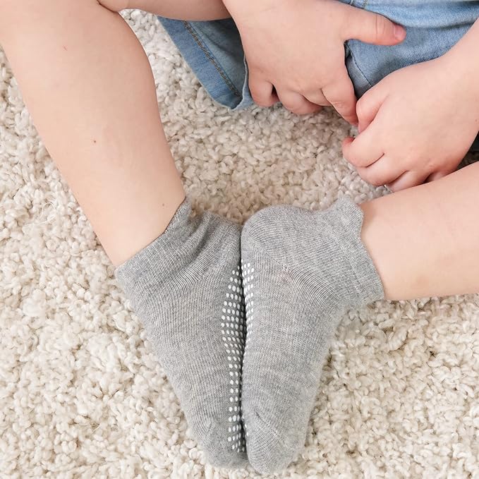 Zaples Baby Non Slip Grip Ankle Socks with Non Skid Soles for Infants Toddlers Kids Boys Girls