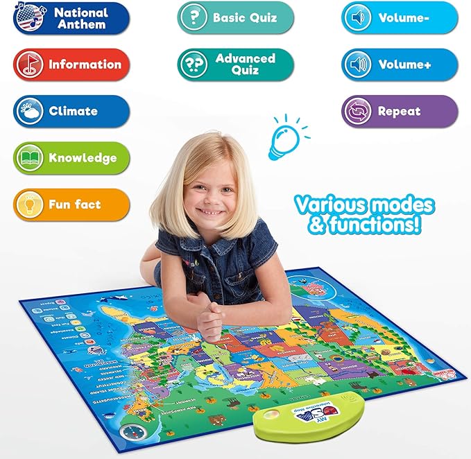 BEST LEARNING i-Poster My USA Interactive Map - Educational Talking Toy for Kids of Ages 5 to 12 Years Old