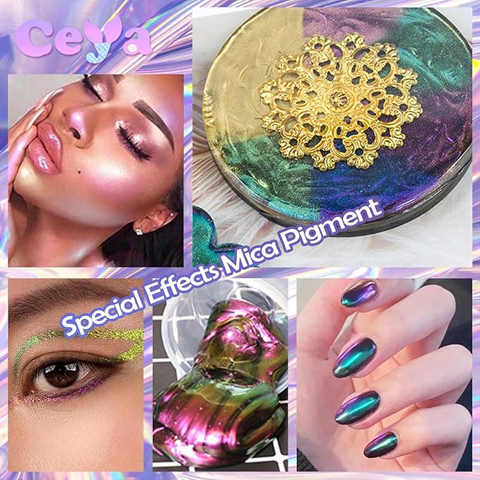 Ceya Chameleon Mica Powder, 1.8oz/ 50g Midnight Dream Chrome Nail Powder, Cosmetic Grade Pearlescent Effect Color Shift Pigment for Epoxy Resin, Makeup, Nail Polish, Soap Dye,Candle Making,Slime,Paint
