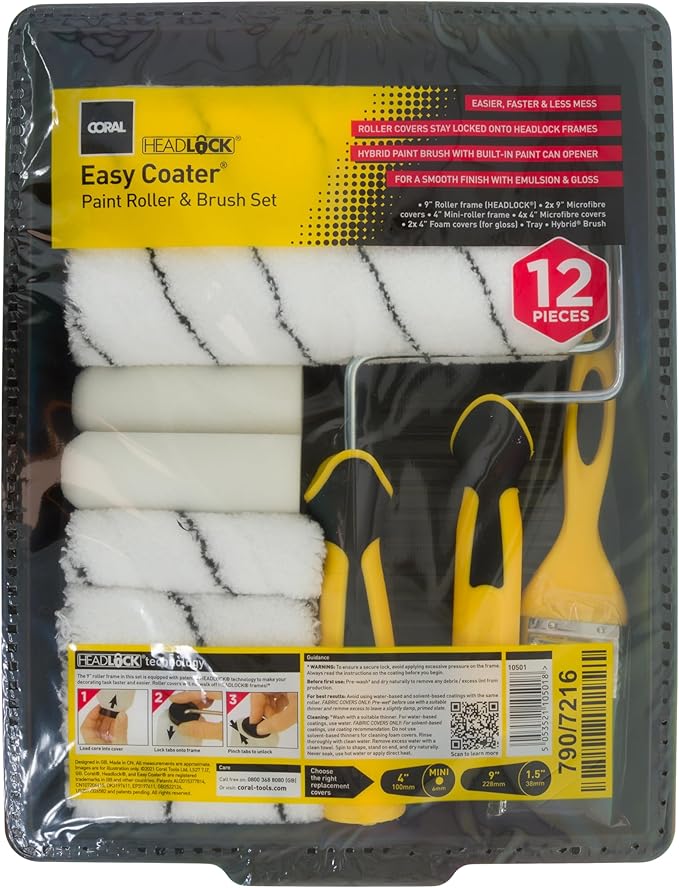 CORAL Easy Coater Decorating Paint Roller Tray & Frame Set, 12 Piece Pack, Roller Brush, 10501