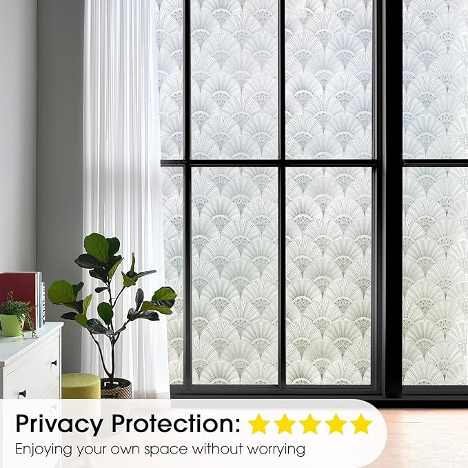 Beautyhero Window Privacy Film, Frosted Reeded Glass Cling, 3D Decorative Coverings with UV Blocking, Static Cling Tint for Bathroom Doors Cabinet