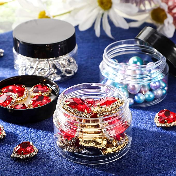 SATINIOR 24 Pieces Empty Clear Plastic Jars with Lids Round Storage Containers Wide-Mouth for Beauty Product Cosmetic Cream Lotion Liquid Butter Craft and Food (Black Lid, 5 oz)