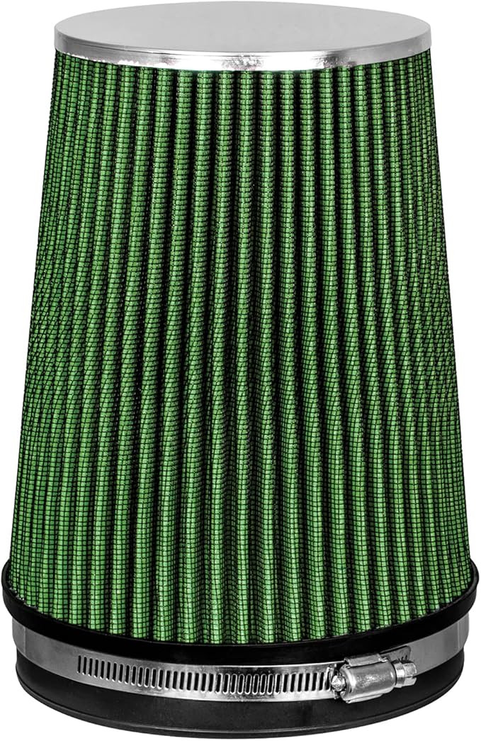 Mortar Aftermarket Auto Air Filter – 6 In Flange ID Car Enthusiast Class Universal Cold Air Intake Gulps in More Air for More Engine Power & Passionate Induction Sound, Length 8 In, Green