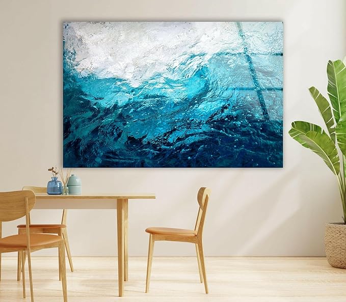 My Photostation.com 35.5Wx30H'' Blue Waves Abstract Glass Wall ArtTempered Glass Printing Wall Decor Large Wall Art Wall Hangings