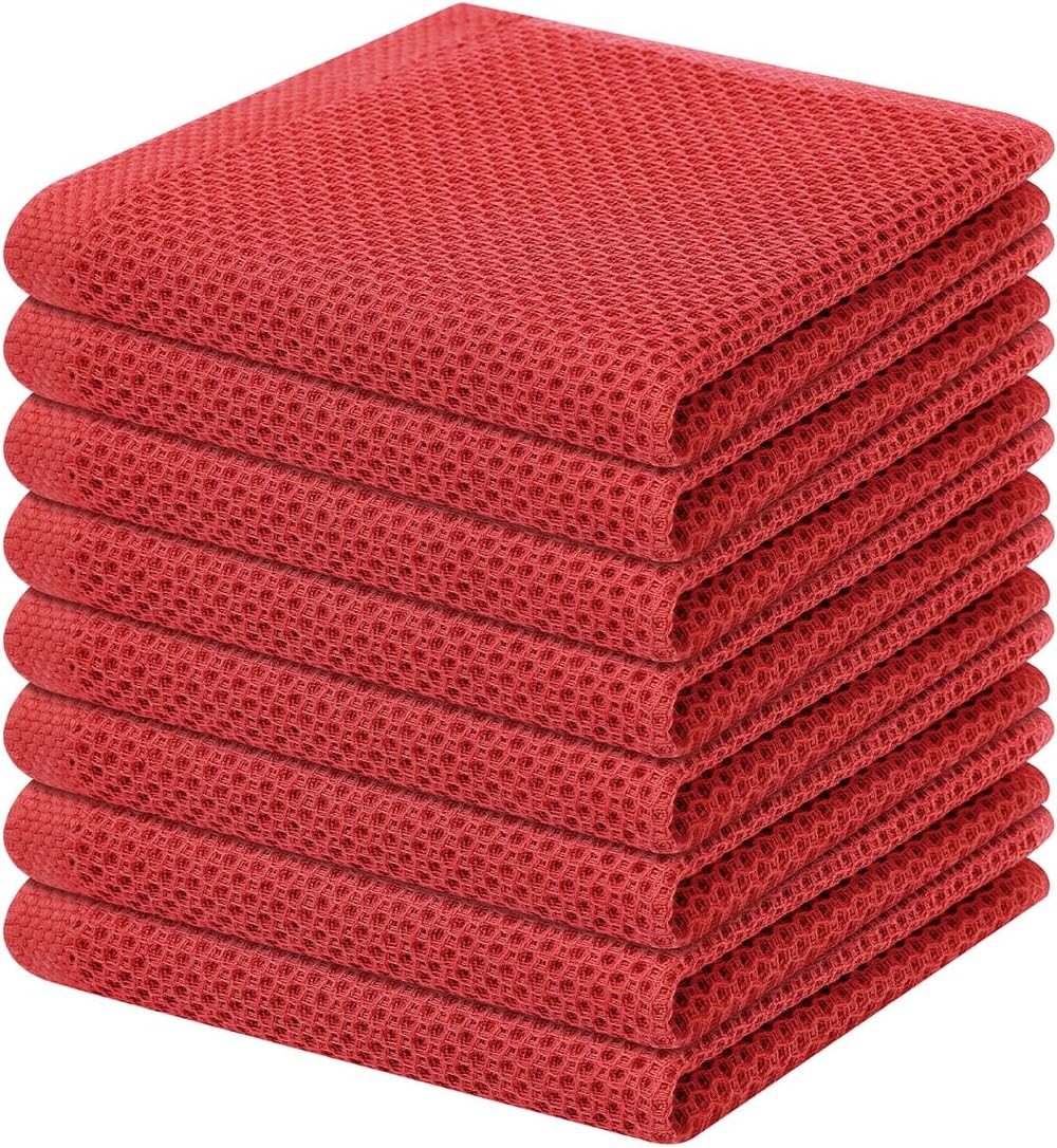 Homaxy 100% Cotton Waffle Weave Kitchen Dish Cloths, Ultra Soft Absorbent Quick Drying Dish Towels, 12 x 12 Inches, 8-Pack, Brick Red