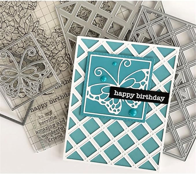 Cutting Dies Metal Stencils Scrapbooking Tools Flowers Lace Frame DIY Embossing Template for Paper Card Making Album Arts Crafts Supplies (Square Hollow background-11.1x14.3cm)