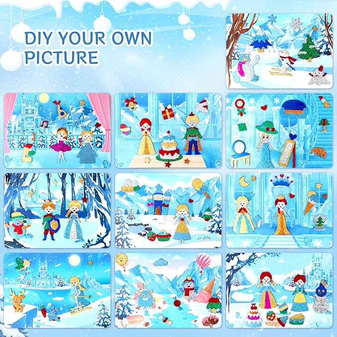 PERRYHOME Foil Arts & Crafts for Kids-DIY Frozen Fun Foil Art Kit Toys,Mess Free Coloring,Kids Car Airplane Travel Activities Toys,Birthday Christmas Gifts for Girls Children Toddler Ages 4-9