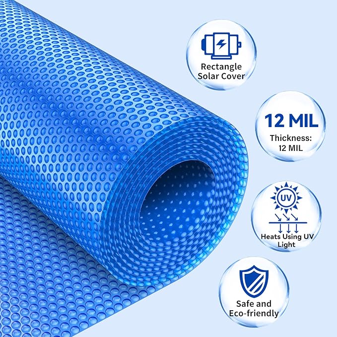 BigXwell Solar Pool Cover, 12Mil 16x32 Foot Rectangle for Above-Ground and In-Ground Pools, 1200Series (16x32 FT)