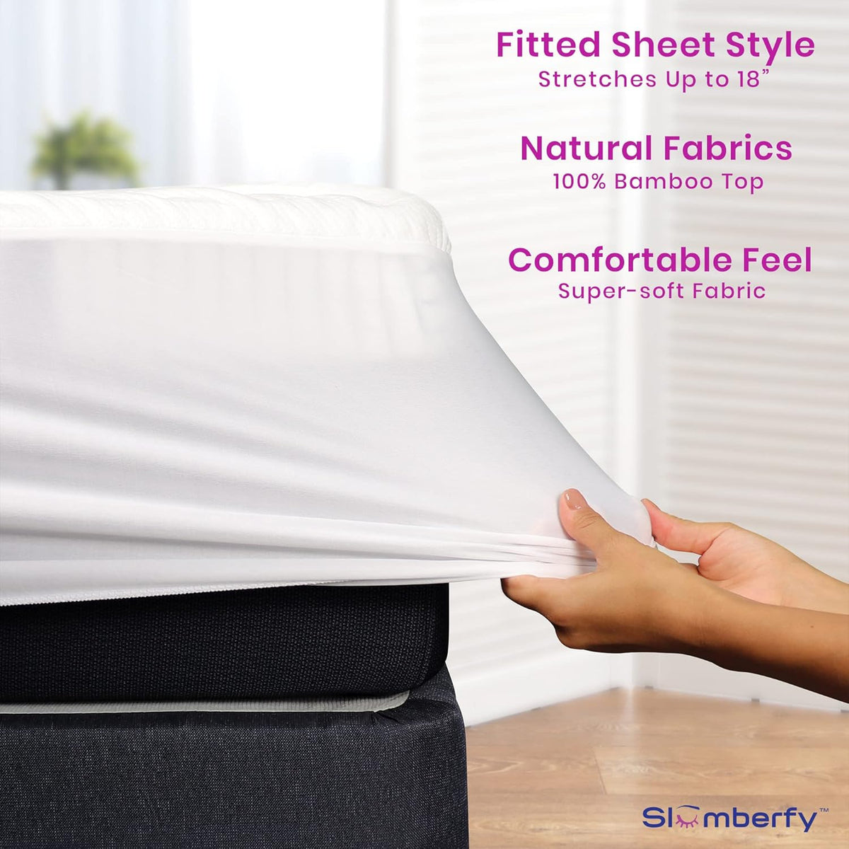 Waterproof Mattress Protector by Slumberfy | Hypoallergenic Bamboo Mattress Protector | Natural + Breathable Jacquard Fabric | Cal King Mattress Cover – 72x84”