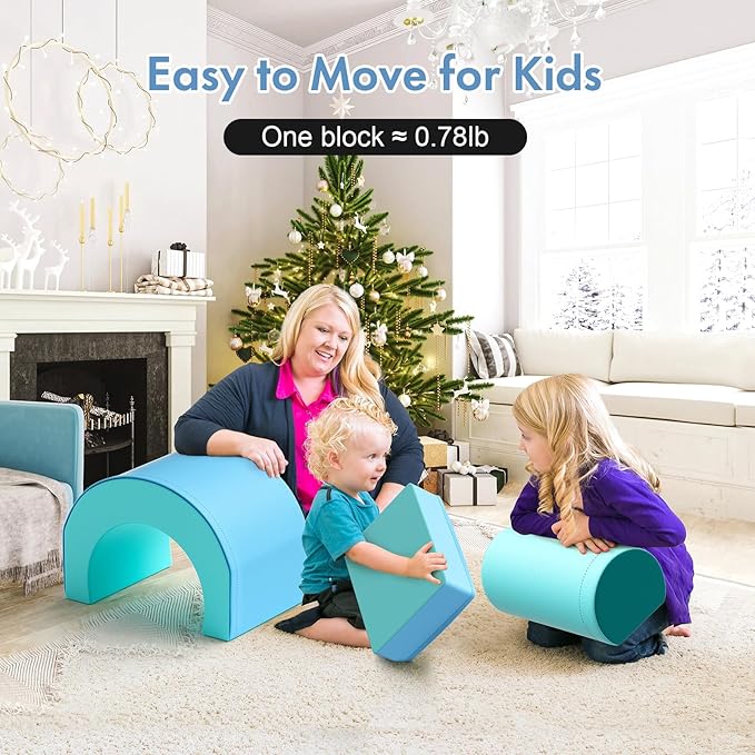Lischwert Foam Climbing Blocks, Soft Climbing Toys for Toddlers, 5 Pieces Crawl and Climb Foam Playset with Foldable Block and Tunnel, Indoor Climber Activity Play Set for Kids Age 1+
