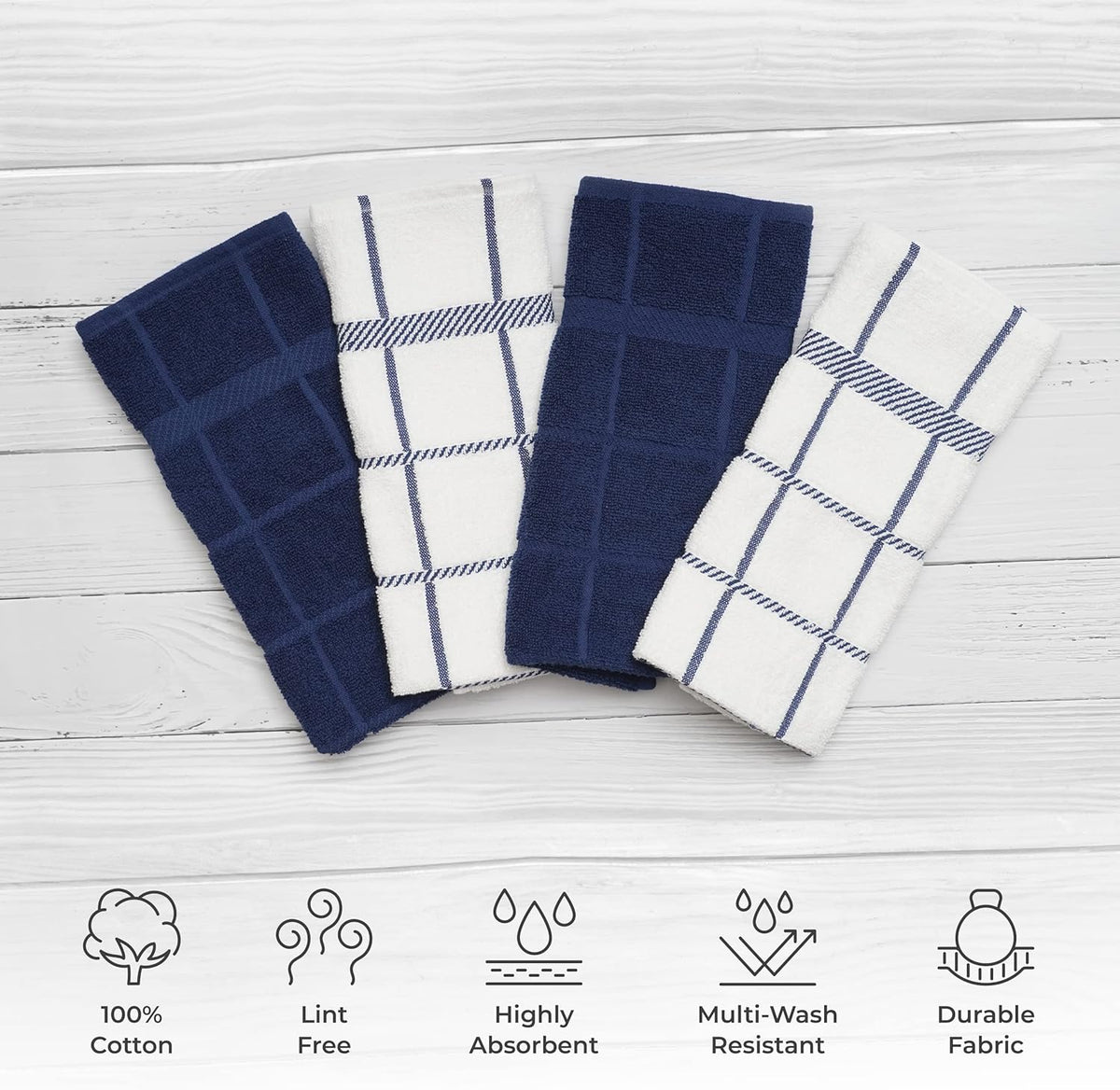 100% Cotton Terry Dish Cloth & Dish Towel, 6 Pack, Super Soft and Absorbent Kitchen Towels, Perfect for Kitchen Cleaning and Dish Washing (Navy Blue (DT and DC Combo))