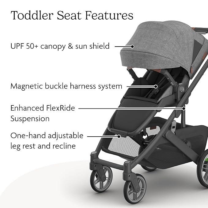 UPPAbaby Cruz V3 Stroller - from Birth + Car Seat Compatible - Full-Size, Reversible Seat - Infant Insert, Bug and Rain Shields Included - Greyson (Charcoal Mélange/Carbon Frame/Saddle Leather)