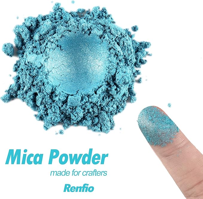 Renfio 100g Mica Powder Pigment, Metallic Natural Dye Mineral Pearl Shimmer Epoxy Resin Dye for Painting Soap Making Slime Bath Bombs 3.5 Oz - Sky Blue