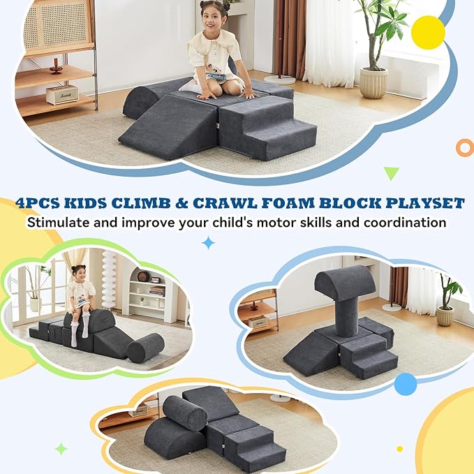 Jela Foam Blocks 6Pcs Soft Play Equipment Luxury Corduroy Fabric, Toddler Climbing Toys Indoor Soft Play for Toddlers