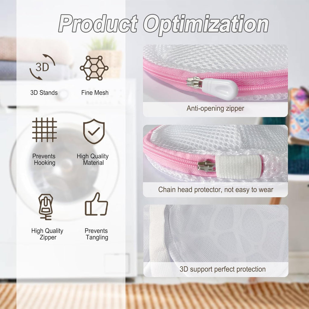 8 Pcs Bra Wash Bags for Laundry - Lingerie Mesh Bag Set Underwear Brassiere for Washing Machine With Zipper for Women Delicates Pink (32A-36C Cup)