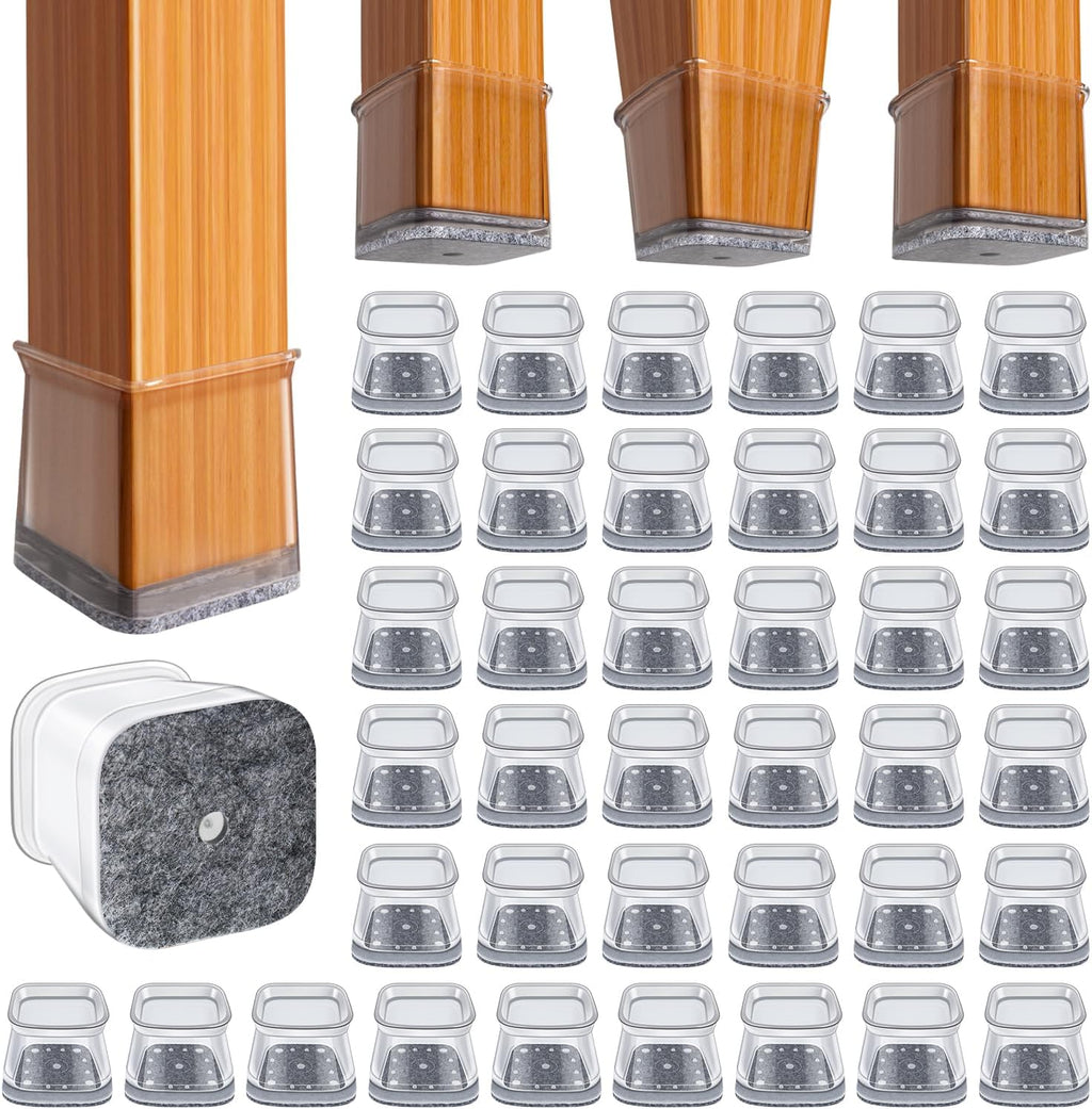 BUMACO Chair Leg Floor Protectors Square Chair Leg Protectors for Hardwood Floors Silicone Pads Covers to Protect Floors Clear-40 Pcs Square XL (1-5/8" to 2")