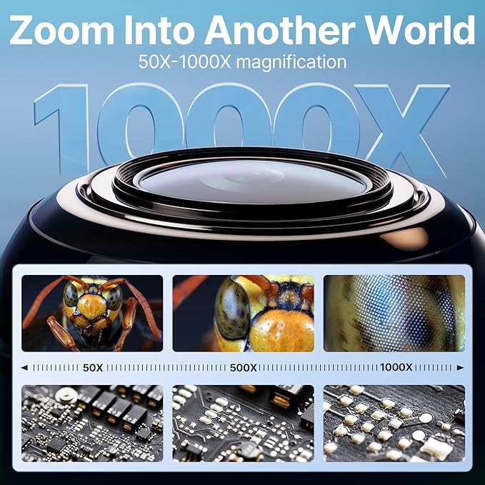Coin Microscope for Error Coins, 4.3 inches 1080P LCD Digital Microscope, 50x-1000x Magnifier with 8 Adjustable LED Lights, PC View, Compatible with MacOS Windows for Adults Kids