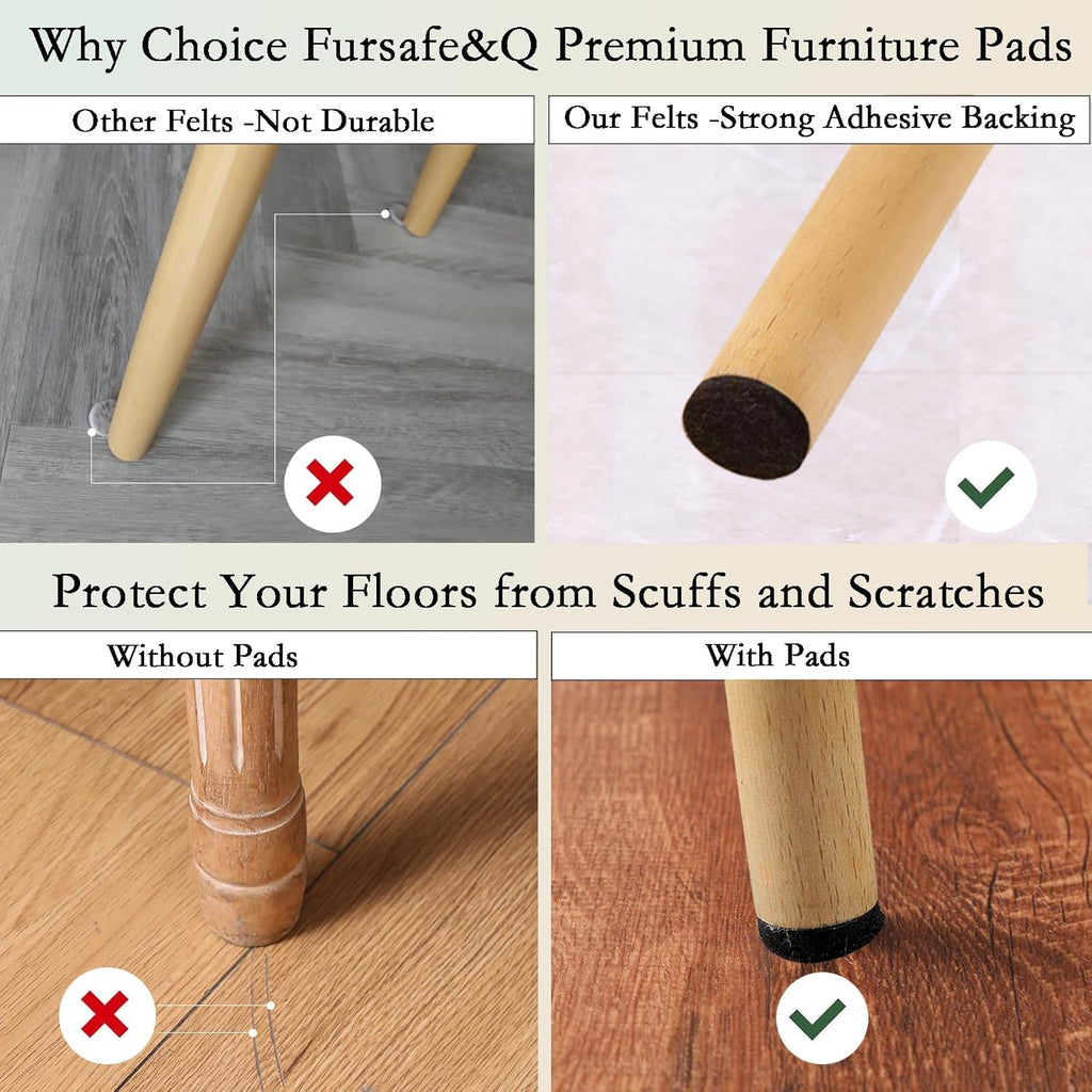 Fursafe&Q Felt Furniture Pads, Furniture Felt Pads for Hardwood Floors -Self Adhesive Chair Leg Floor Protectors, Protect Your Floors from Nicks, Bumps and Scratch, 201 Pcs Brown Beige Chair Feet