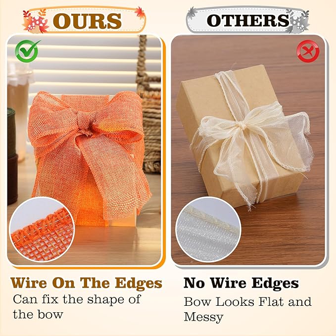 5 Colors Wreaths Burlap Ribbon - Total 27.3yards Fall Wired Edge Ribbon for Gifts Wrapping Bows Rustic Crafts Supplies Weddings Holiday Christmas Xmas Decorations (2.4in Wide)